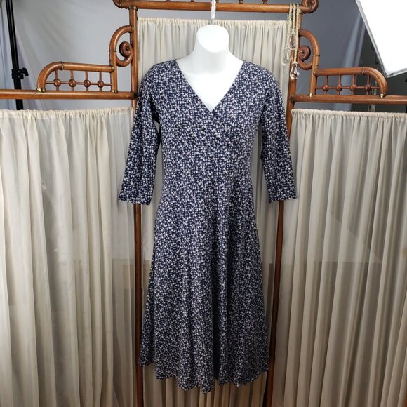 Eddie Bauer Petite XP Dress Blue Yellow Flowers Women Stretch Floral Fall - Picture 1 of 13